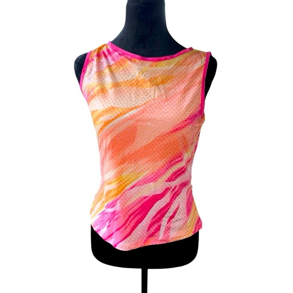 Unique Vintage Tops - 90s-Y2K Made in USA Beware abstract multicolored allover clear shiny sequins szL